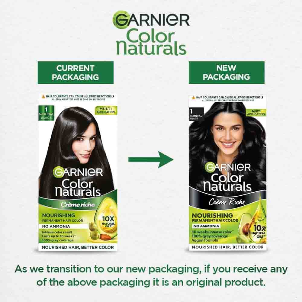Before and after application of Garnier Shade 1 Natural Black