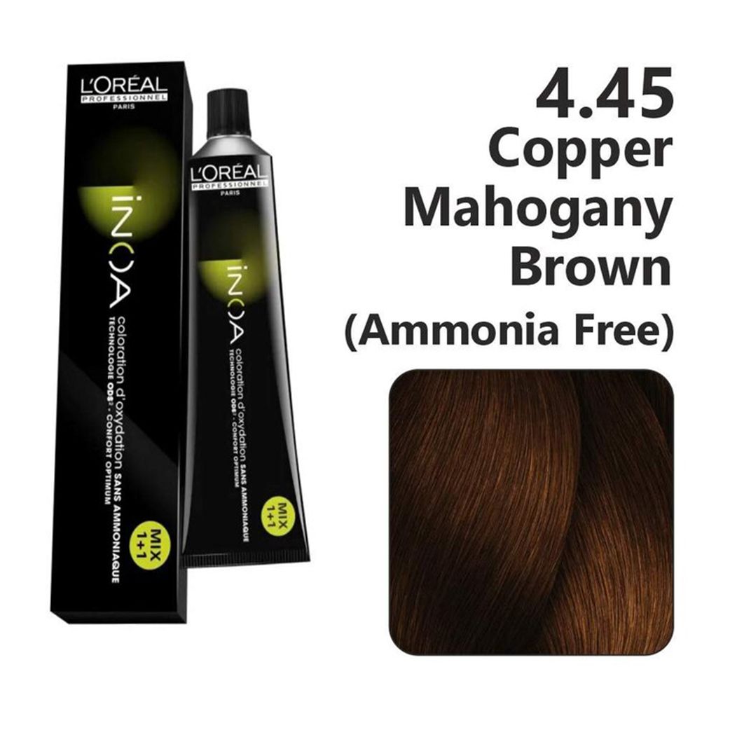 L'Oreal  Professionnel Paris - 4.45 Copper Mahogany Brown - Inoa Ammonia Free Permanent Colour - Mix 1:1 - (60g) - House of Ateeq