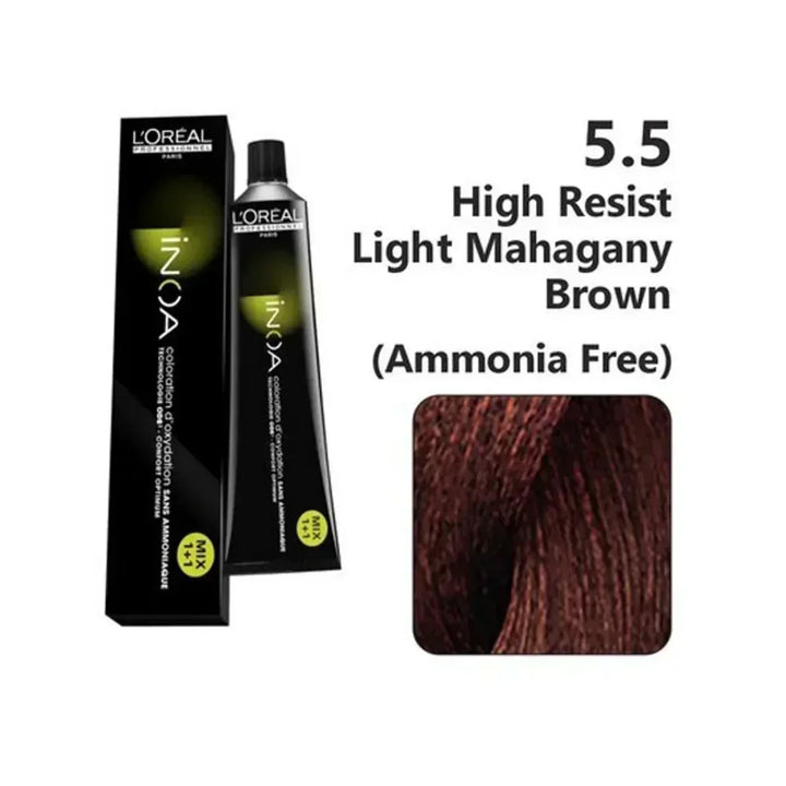 L'Oreal  Professionnel Paris - 5.5 Light Mahogany Brown - Inoa Ammonia Free Permanent Colour - Mix 1:1 - (60g) - House of Ateeq