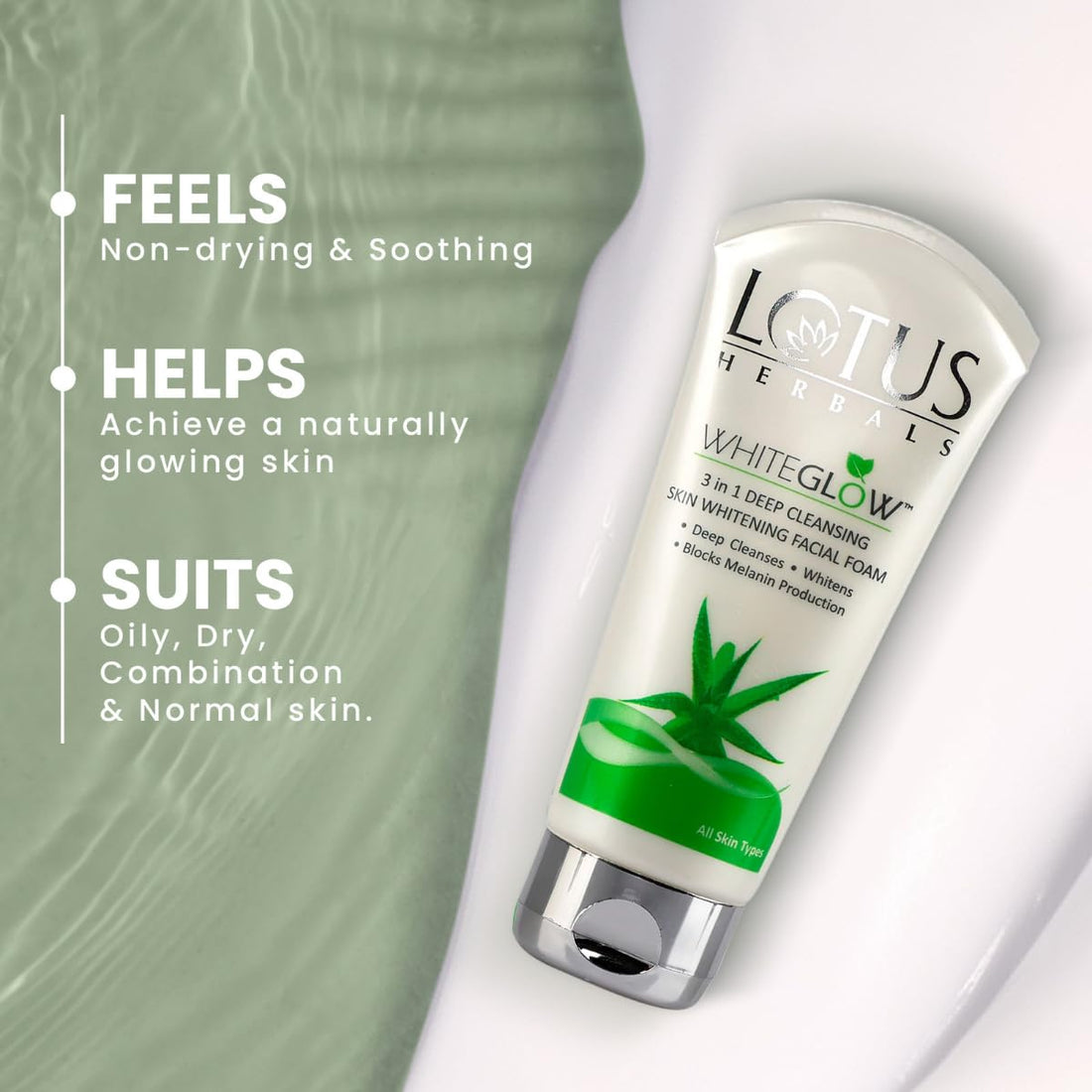 Lotus Herbals WhiteGlow 3-In-1 Deep Cleansing Skin Whitening Facial Foam, 50g